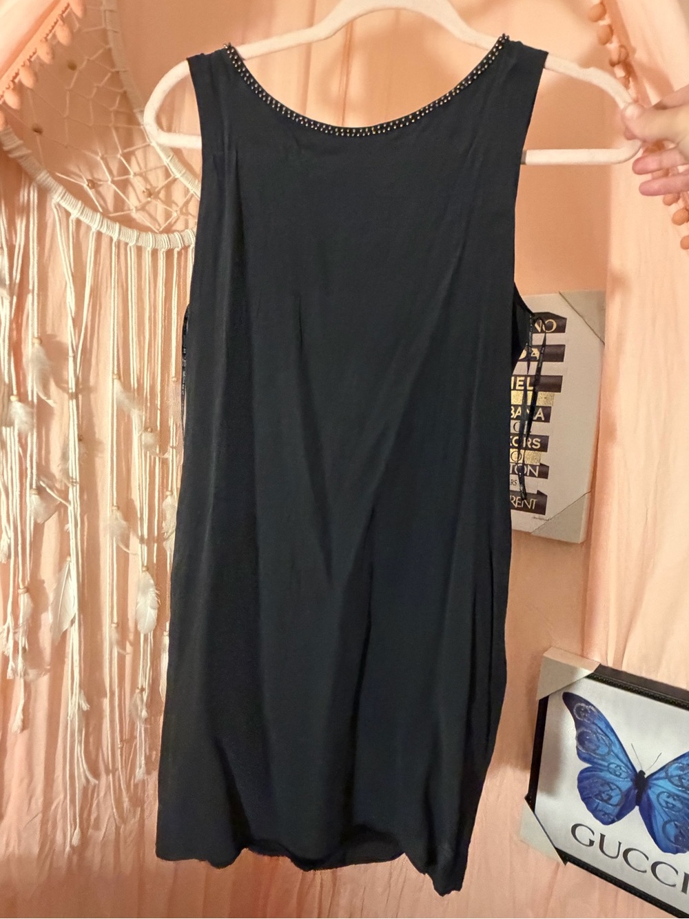 MM Couture Black Mini Dress with Studded Neckline Rack